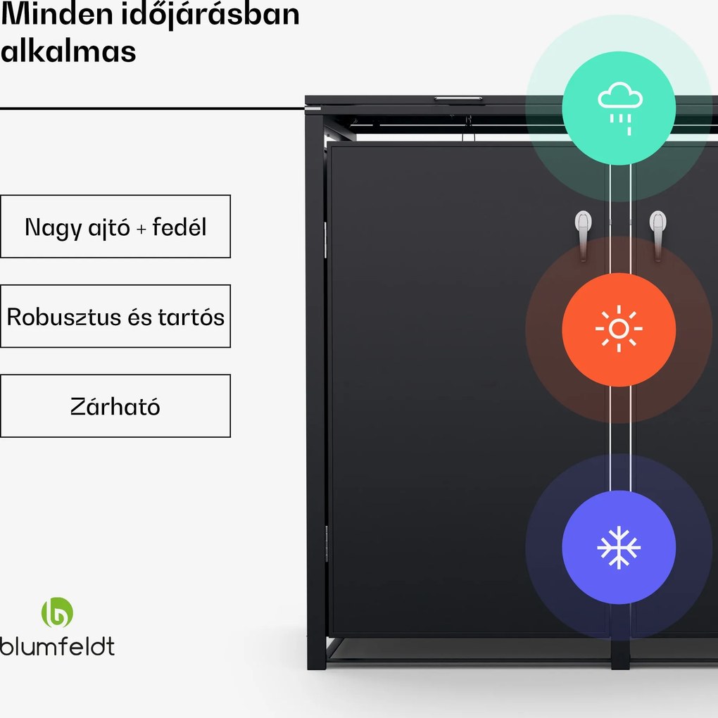 Blumfeldt BinSafe, szemétkosár tároló doboz, 2 szemétkosár, 240 l, zárható, időjárásálló horganyzott acél