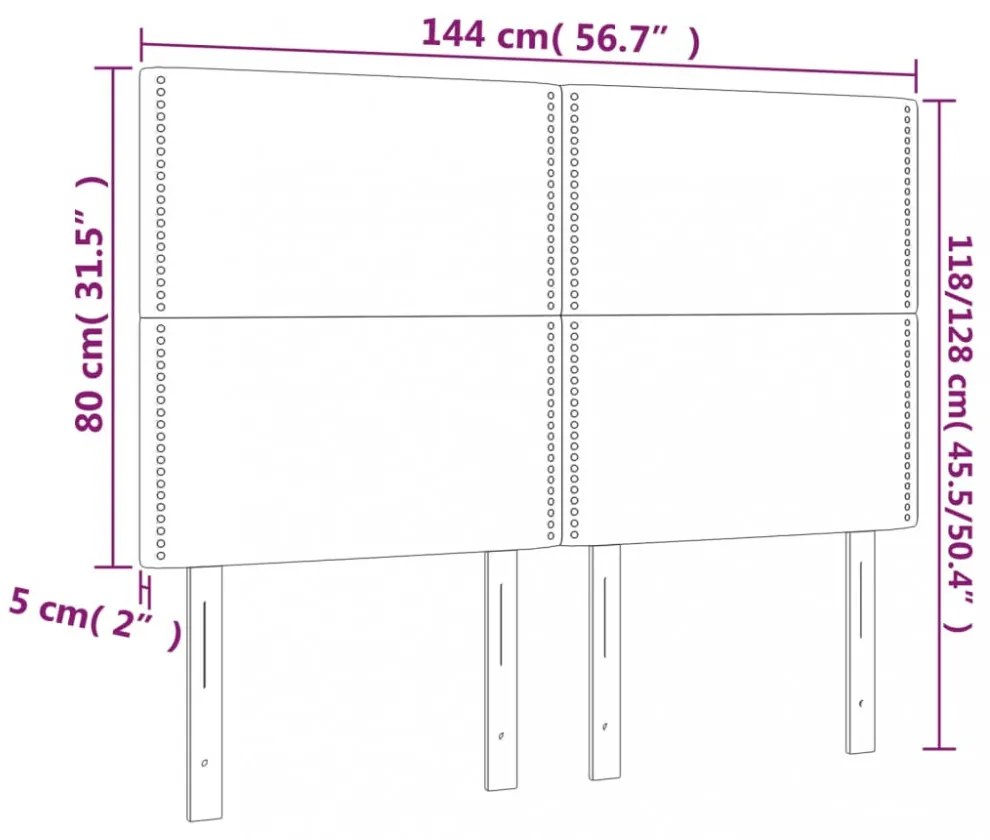 sötétbarna szövet LED-es fejtámla 144x5x118/128 cm