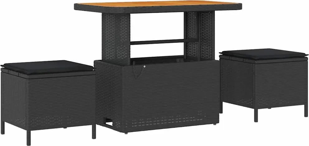 vidaXL Kert étkező szett Fekete polirattan