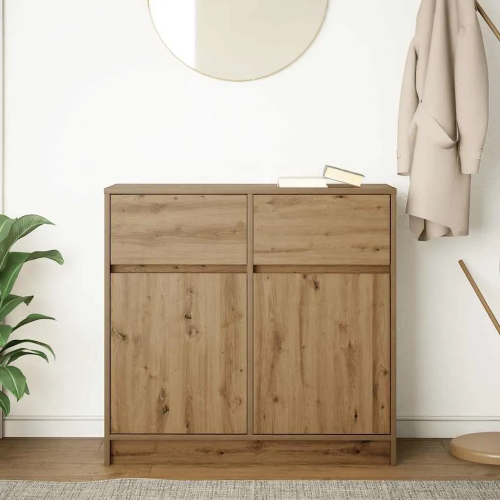 vidaXL kézműves tölgy szerelt fa tálalószekrény fiókos 80x34x76 cm