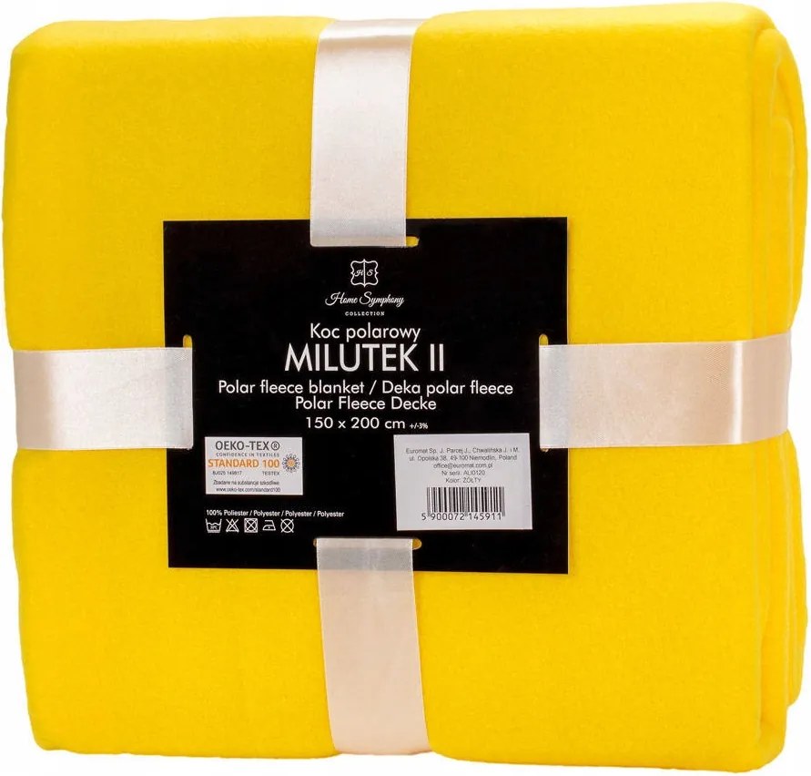 Polár takaró Milutek Sárga Pléd Kapa 150x200 cm Egyszínű