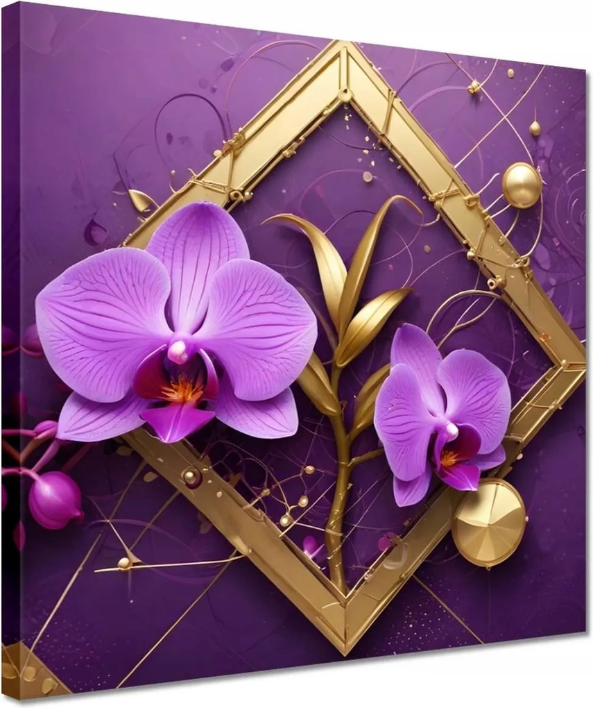 Vászonkép 30x30 Lila orchideák és arany