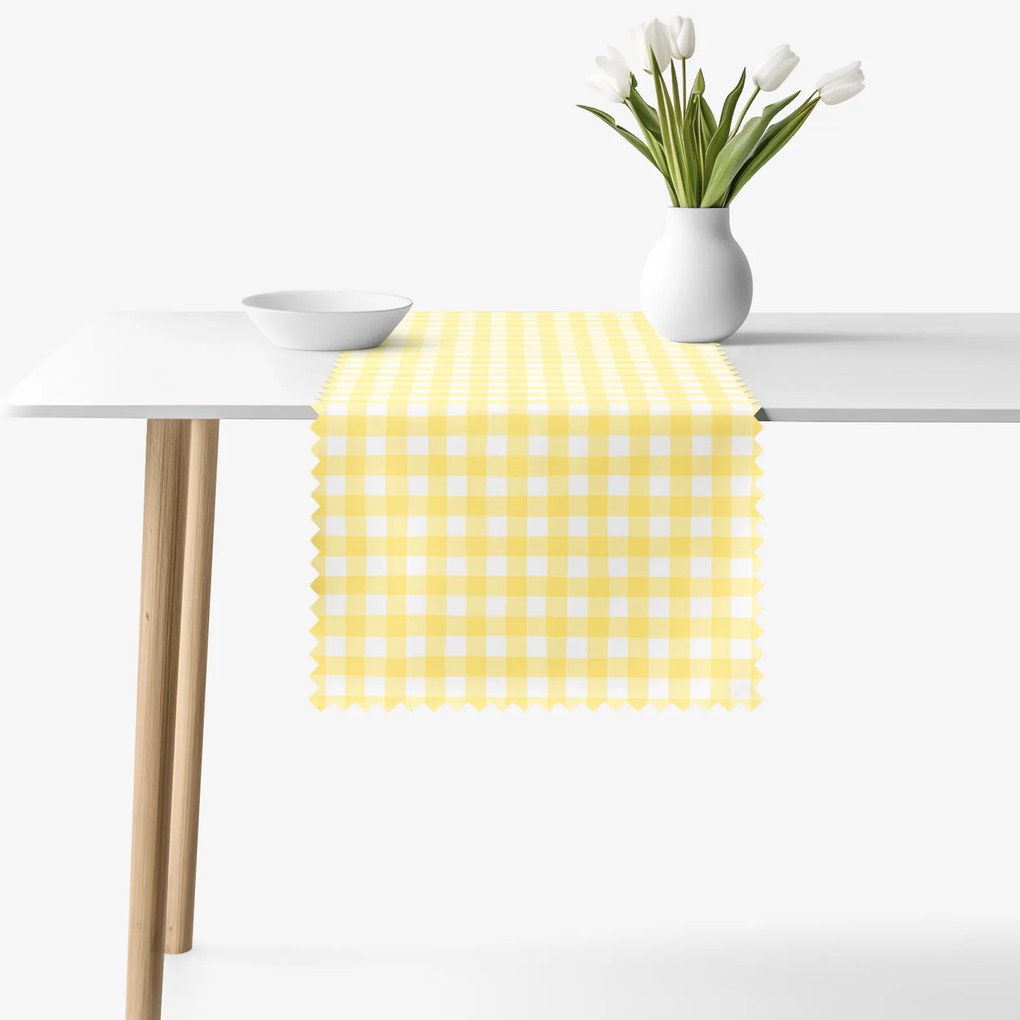 Goldea teflonbevonatú asztali futó - sárga kockás 35x140 cm