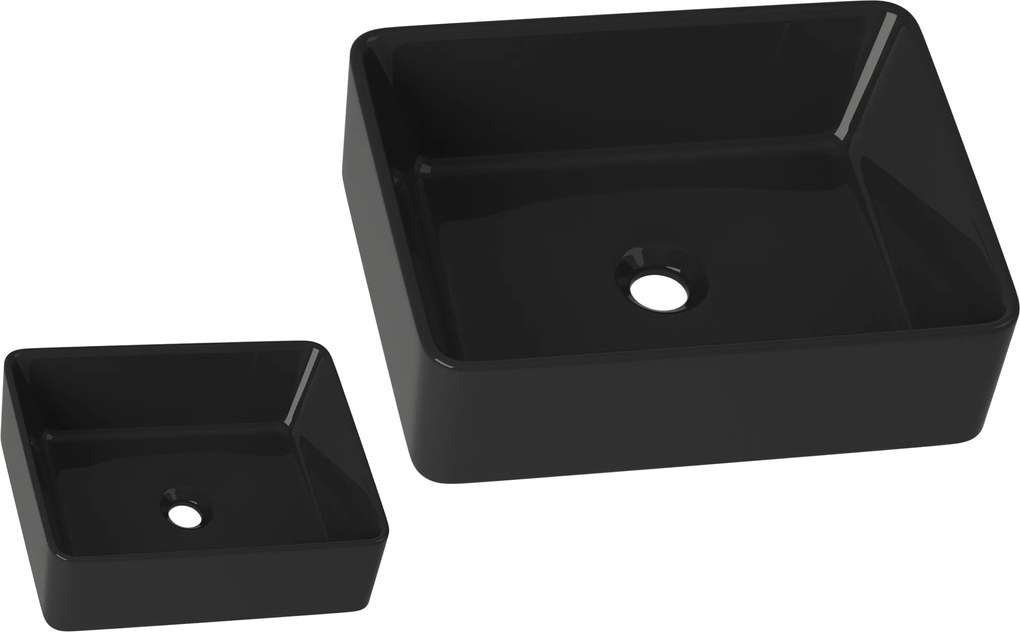 Mosdókagyló Fekete Kerámia Fürdőszobai Téglalap Alakú Vega