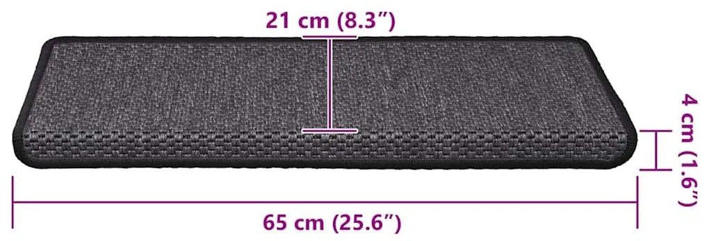15 db szizál hatású antracitszürke lépcsőszőnyeg 65x21x4 cm