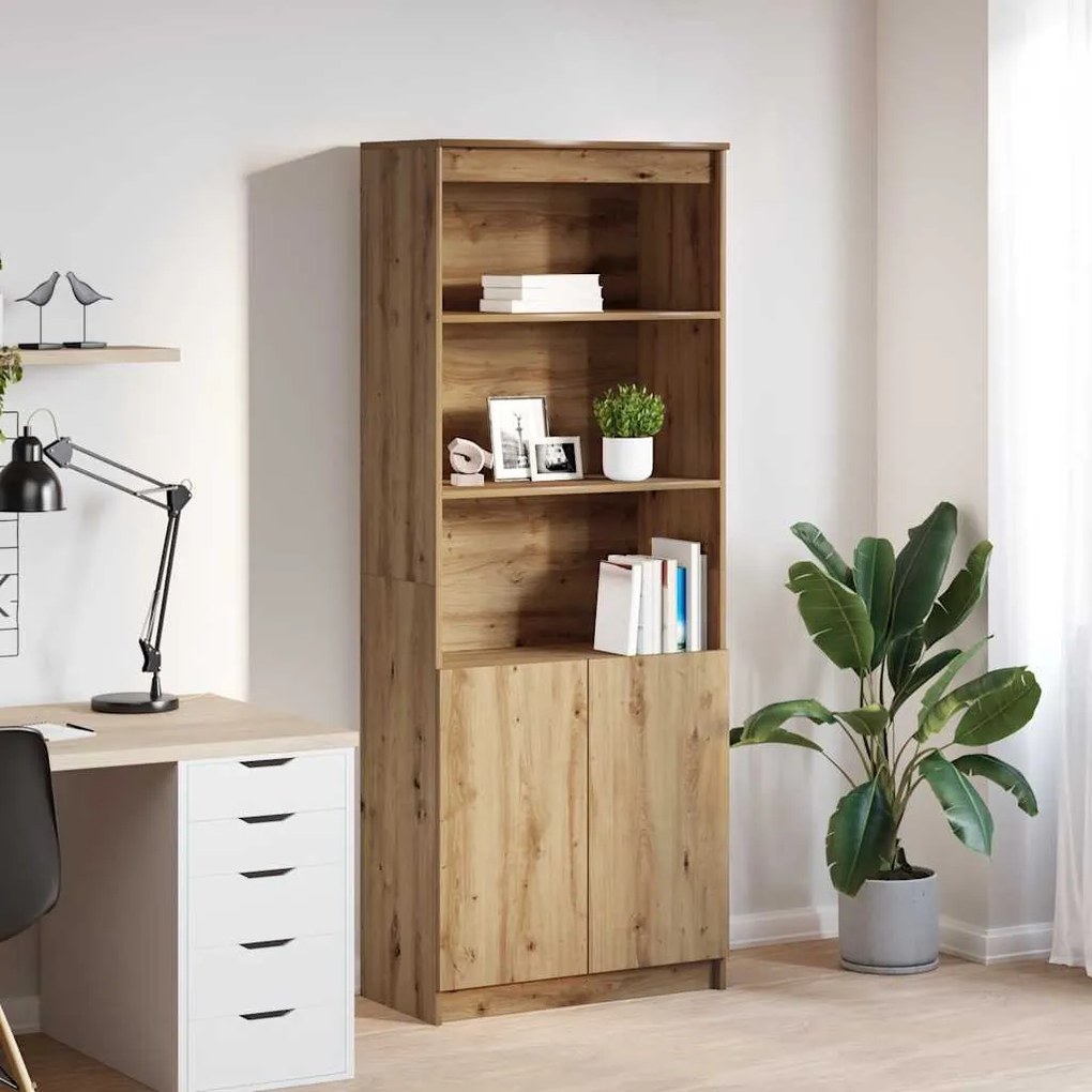 kézműves tölgy színű szerelt fa magasszekrény 70 x 35 x 180