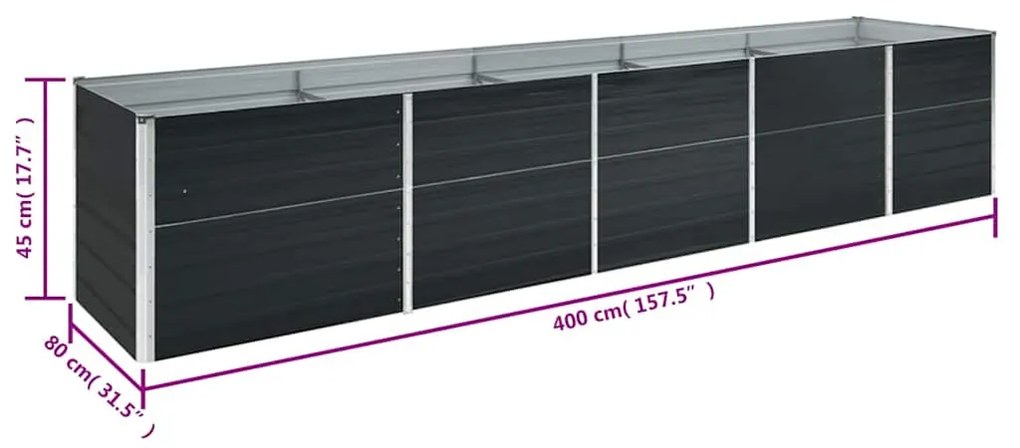 vidaXL antracitszürke horganyzott acél kerti magaságyás 400x80x45 cm