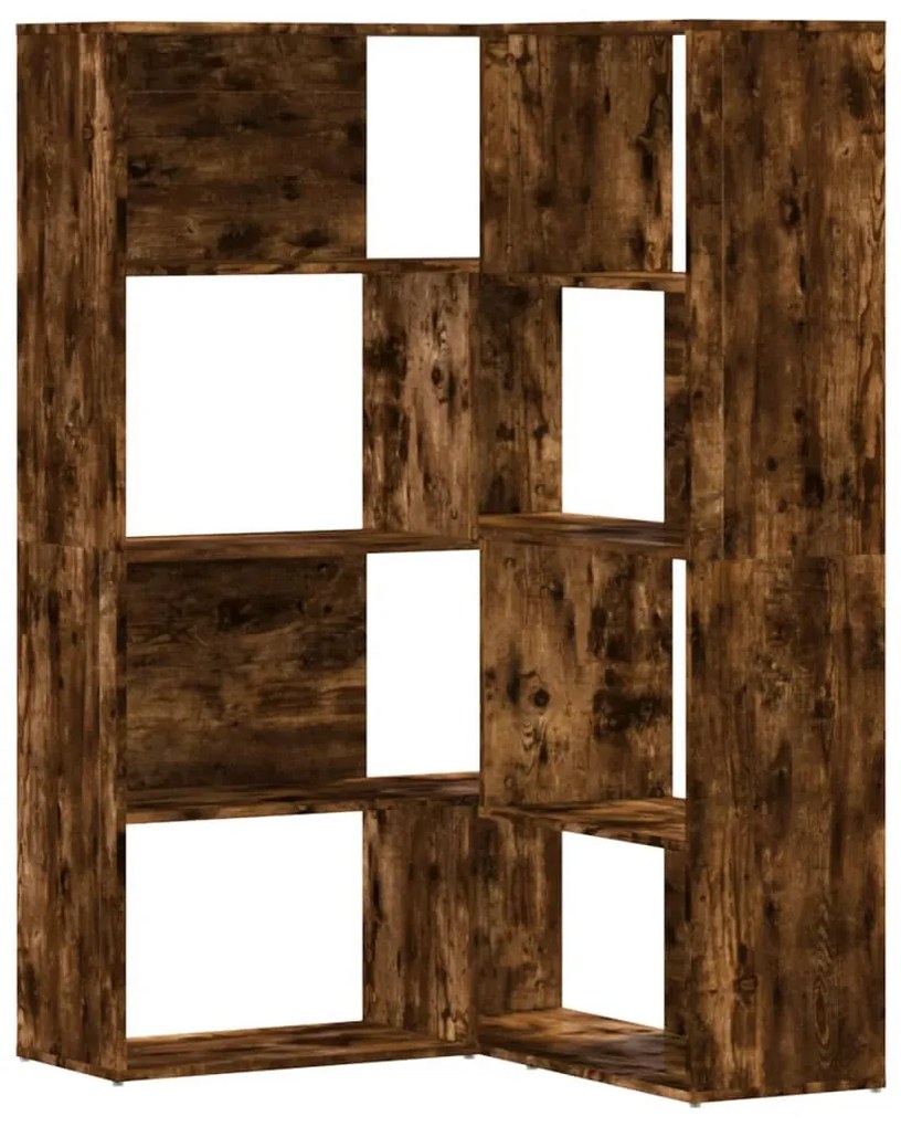4 szintes füstös tölgy szerelt fa sarokkönyvespolc 85x85x140cm