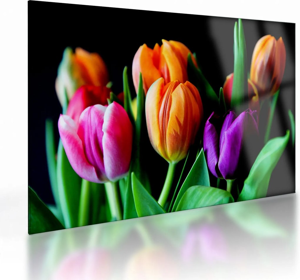 Tulipánok képe fekete alapon (üvegen) (70x50 cm)