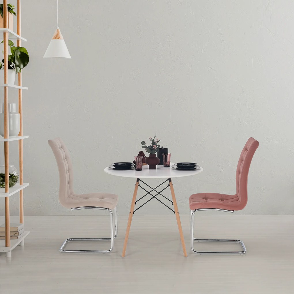 Étkezőasztal, fehér/bükk, átmérő 90 cm, GAMIN 2 NEW 90
