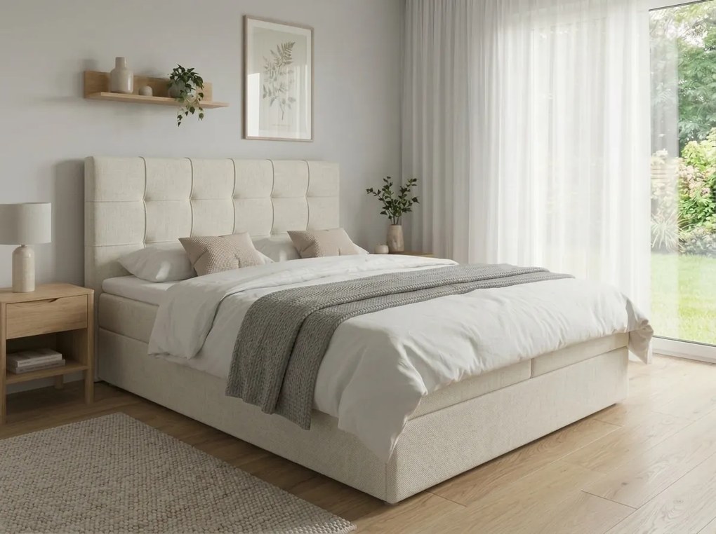 Kárpitozott boxspring ágy DIRELIS VIBE 140x200 cm krém színű Matrac: Bonell rugós matrac
