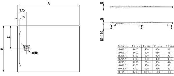 LAUFEN H2109580000001 - Téglalap alakú PRO zuhanytálca 120x90 cm marbond/fehér