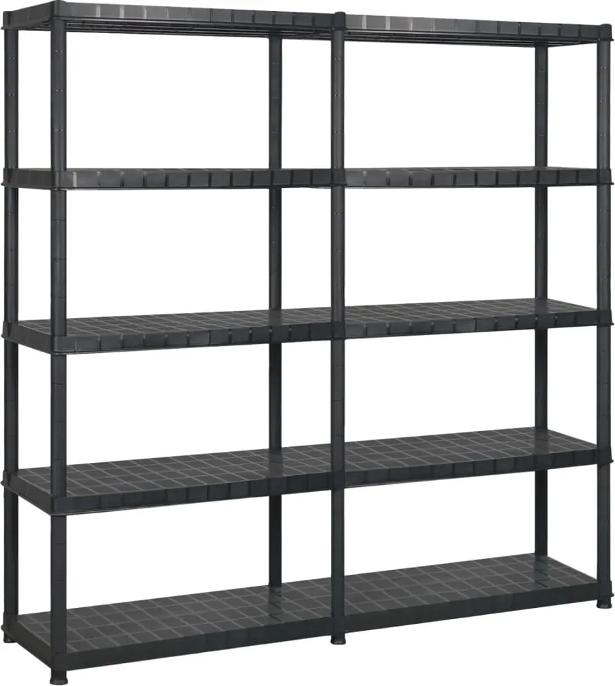 vidaXL fekete műanyag 5 szintes tárolópolc 170 x 40 x 185 cm