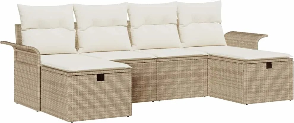 vidaXL Kerti Kanapé Szett párnával tárolóval 6 pcs Bézs Poli rattan
