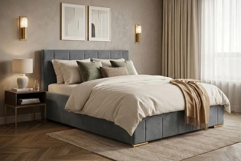 KAMI ágy 160x200 cm Szürke Matrac nélkül