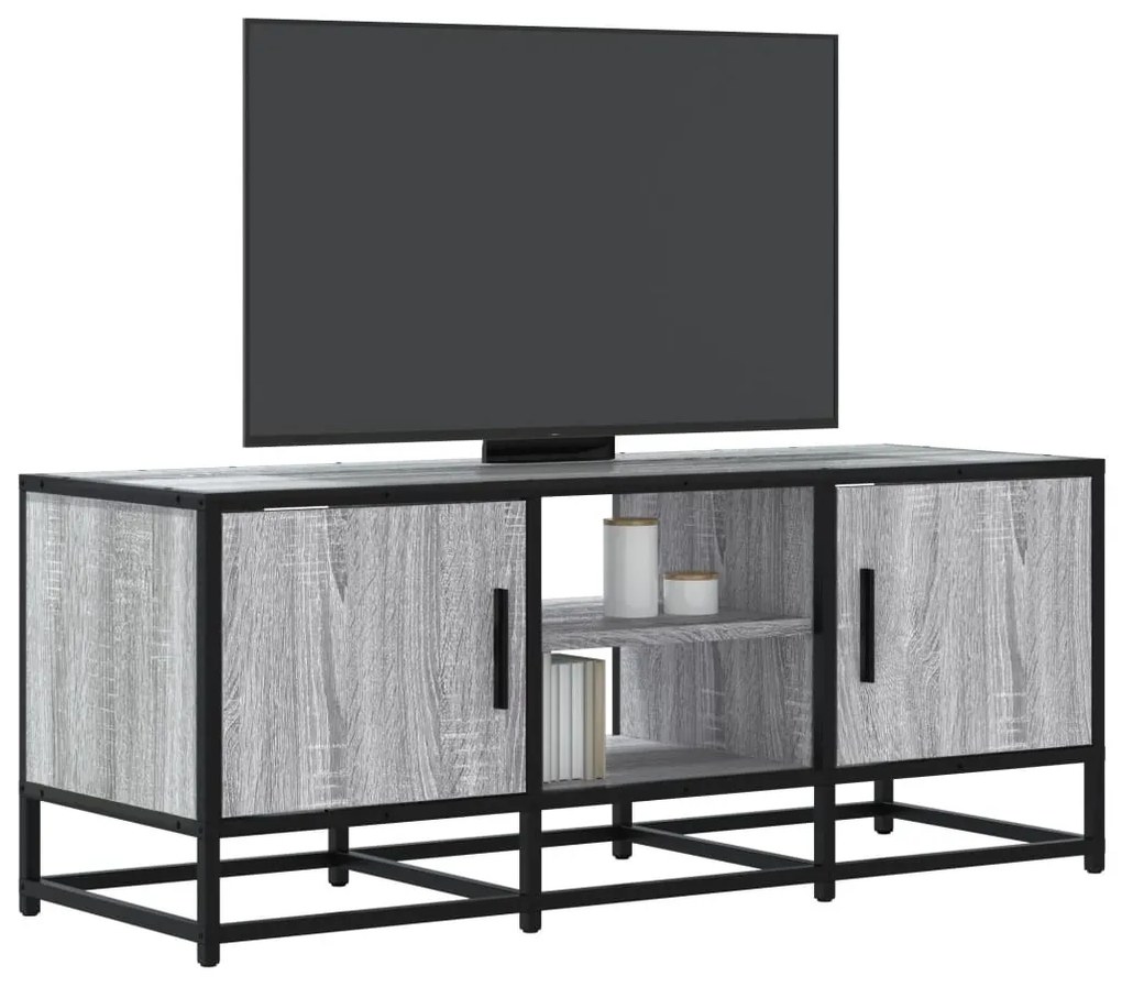 szürke sonoma színű szerelt fa és fém TV-szekrény 100x35x41 cm