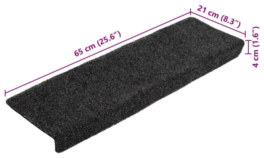 10 db szürke tűlyukasztott lépcsőszőnyeg 65x21x4 cm