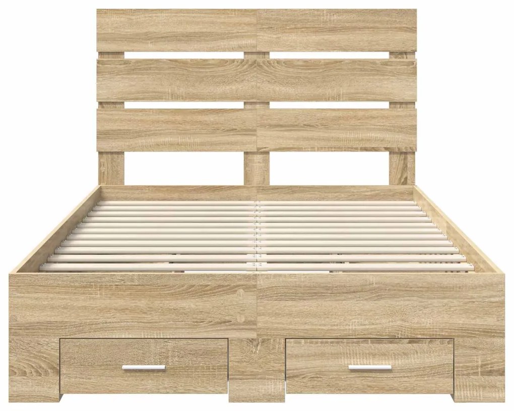 vidaXL Ágykeret fiókkal fejtámlával Sonoma tölgy 135 x 190 cm Faanyag