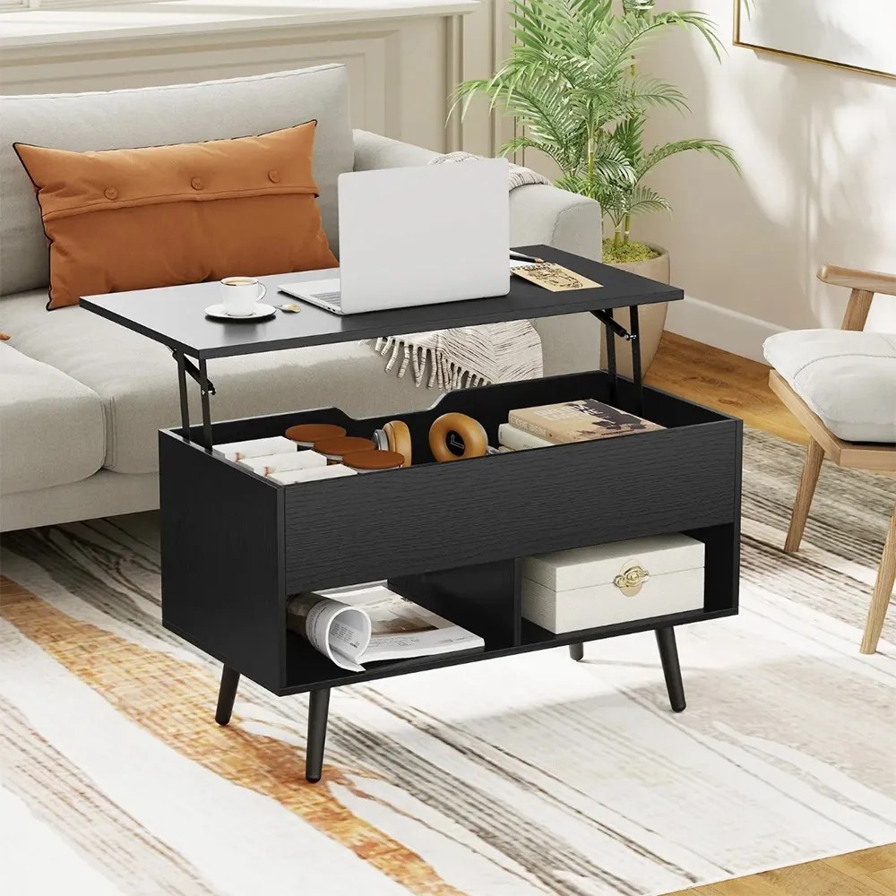 Dohányzóasztal emelhető asztallappal, fekete