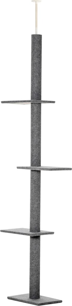 PawHut Macskafa Mennyezetig Magas, 228-260 cm Magasságban Állítható Macska Mászófa 3 Szinttel, Macska Kaparófa, Padlótól Mennyezetig Terjedő Játékfa S