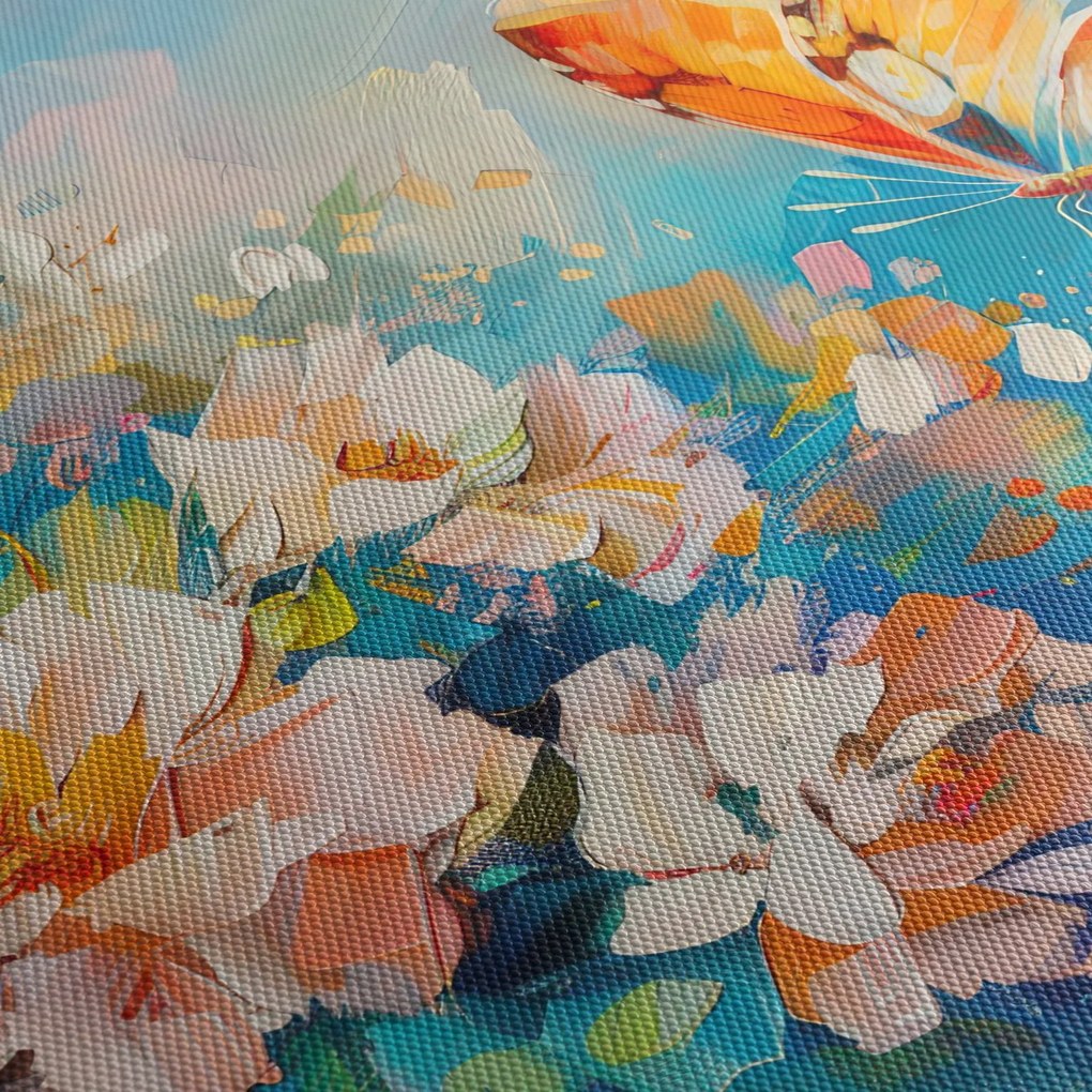 Kép - Pillangó és virágok, olajfestmény II. (órával) (90x30 cm)