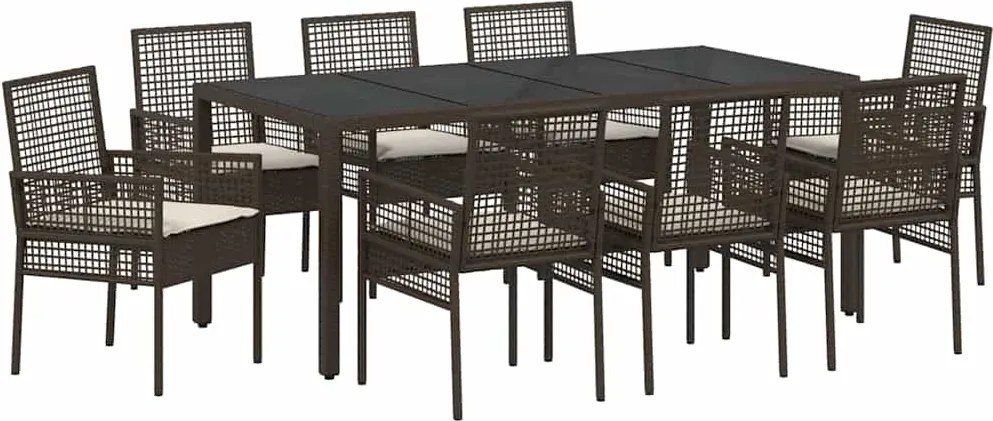 vidaXL Kert étkező szett 9 pcs Barna polirattan