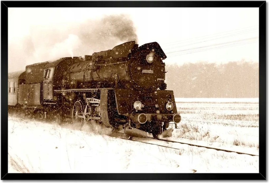 Poszterek keretben 60x40 Gőzmozdony Ol4959 a hóviharban