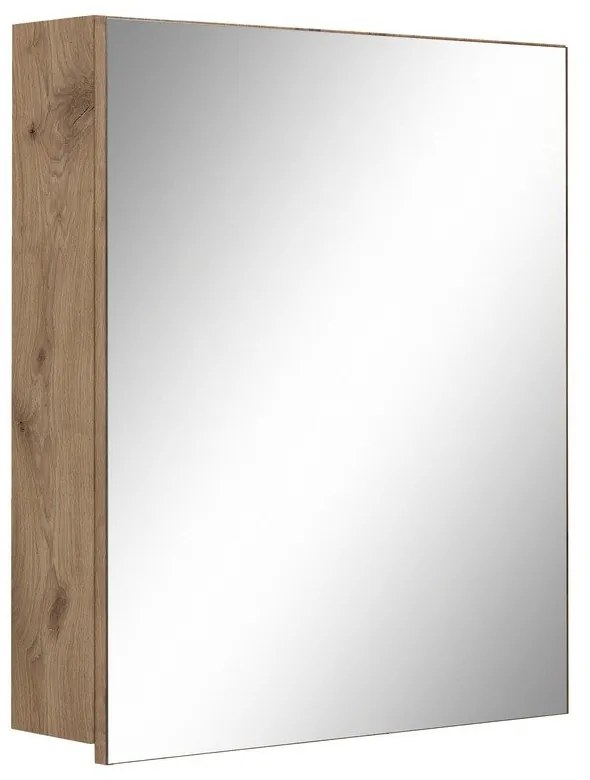 Natúr színű fali tükrös fürdőszoba szekrény tölgyfa dekorral 60x70 cm Wisla – Støraa