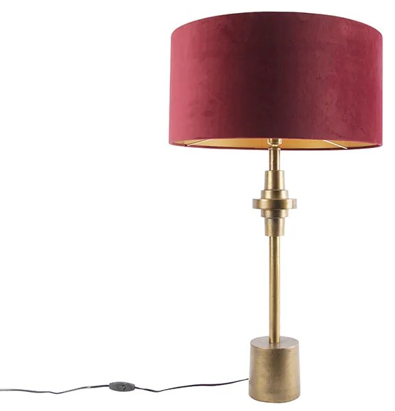 Art Deco asztali lámpa bronz bársony árnyalattal piros 50 cm - Diverso