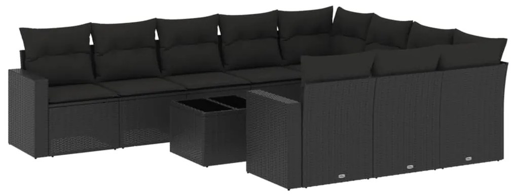 vidaXL 11 részes fekete polyrattan kerti ülőgarnitúra párnákkal