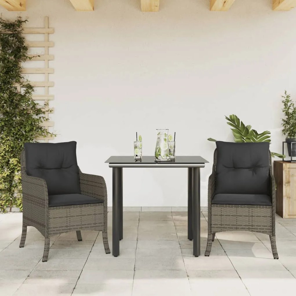 3 részes szürke polyrattan kerti étkezőgarnitúra párnával