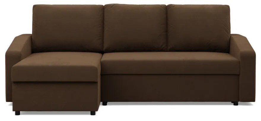 Zeus sarokkanapé, 2 ágyneműtartóval, döntött kartámasz, szövet anyag, univerzális oldal, bonell töltet, barna