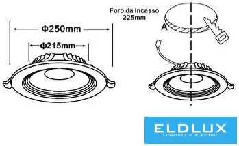 UNIVERSO LED süllyestett lámpa 30w 3000lm CCT.kap 120° IP20 Fehér D250mm Kivágás:D225mm