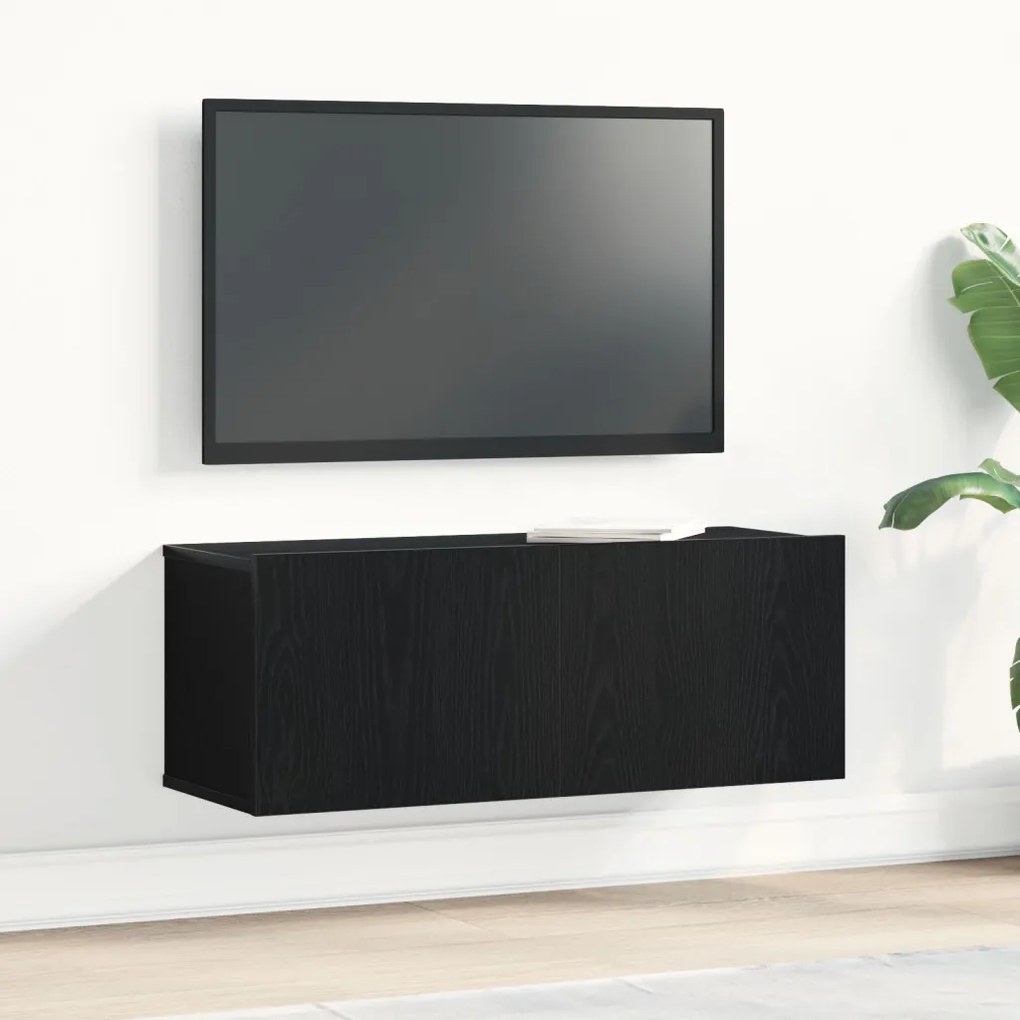 Fekete Tölgy TV Állvány 80x30x30 cm Műanyag Fából készült