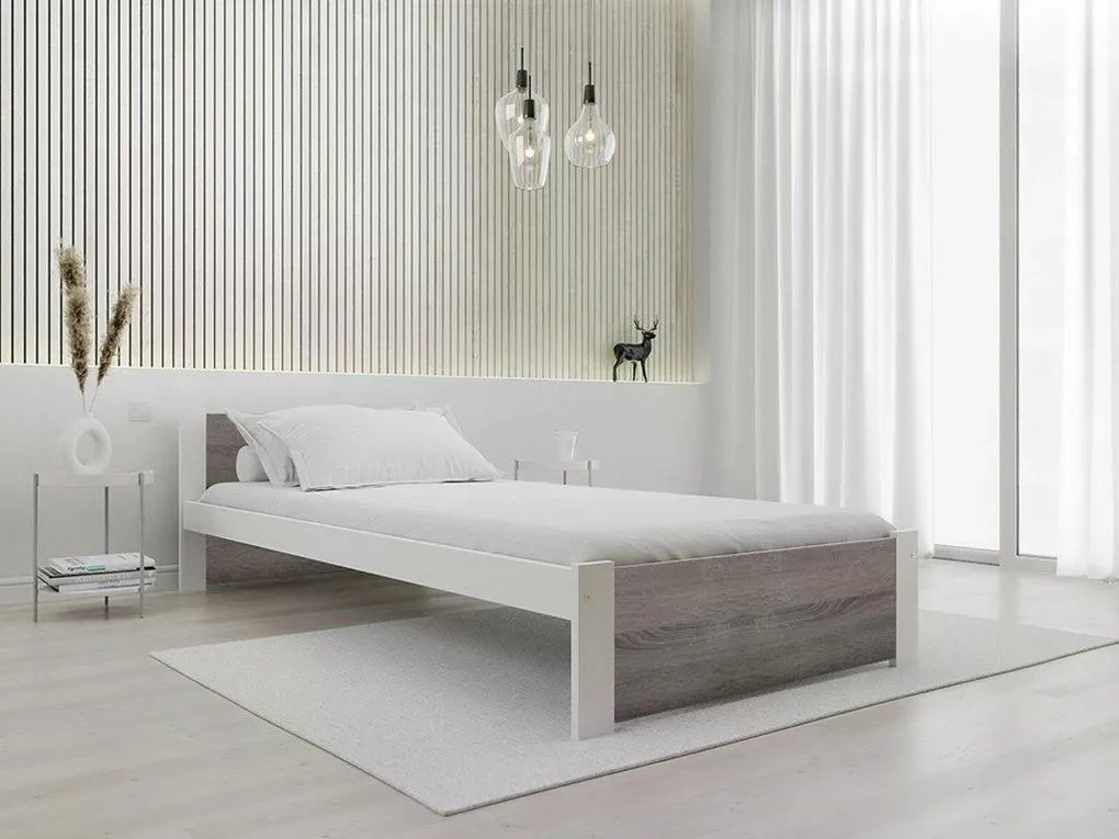 Ágy IKAROS 80 x 200 cm, fehér/szarvasgomba tölgy Ágyrács: Lamellás ágyrács, Matrac: Deluxe 10 cm matrac