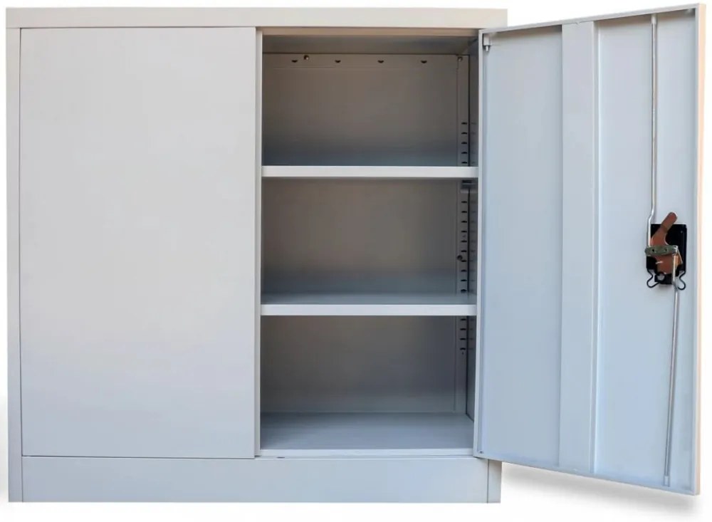 szürke kétajtós acél irodai szekrény 90 cm