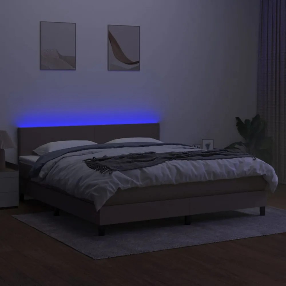 tópszínű szövet rugós és LED-es ágy matraccal 180 x 200 cm