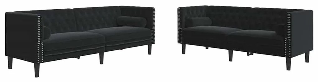 Kanapé Szett 2 pcs Fekete Bársony
