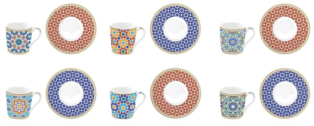 Porcelán eszpresszó kávés csésze aljjal 6 személyes szett Marrakech