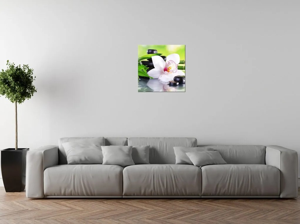 Gario Vászonkép Fehér orchidea és kövek Méret: 100 x 70 cm