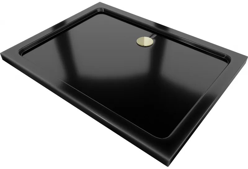 Mexen SLIM - Négyszögletű zuhanytálca 100x80x5cm + arany szifon, fekete, 40708010G