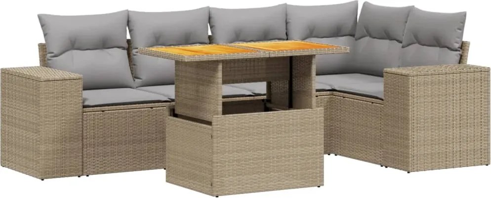 vidaXL 6 részes bézs polyrattan kerti ülőgarnitúra párnával