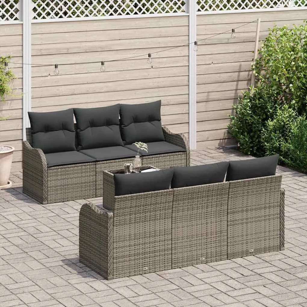 Kerti Kanapé Szett 7 pcs Szürke 55 x 55 x 37 cm Poli rattan