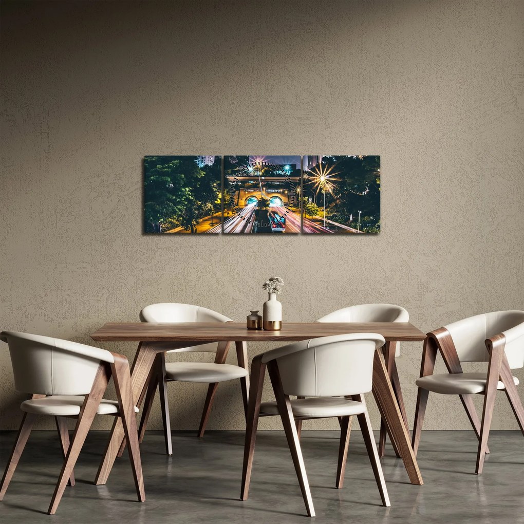 Egy éjszakai város képe (órával) (90x30 cm)