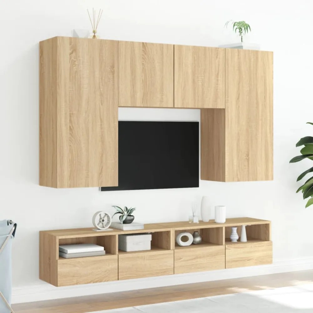 2 db sonoma tölgy színű szerelt fa fali TV-szekrény 80x30x30 cm