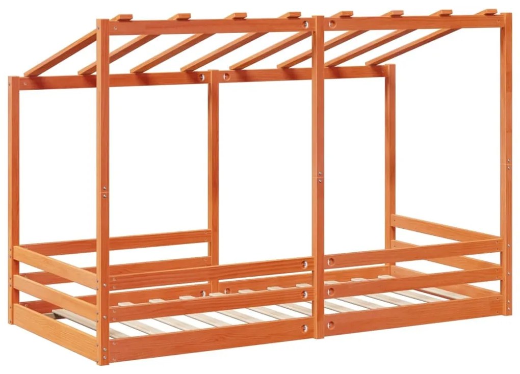 viaszbarna tömör fenyőfa gyerekágy tetővel 80 x 200 cm