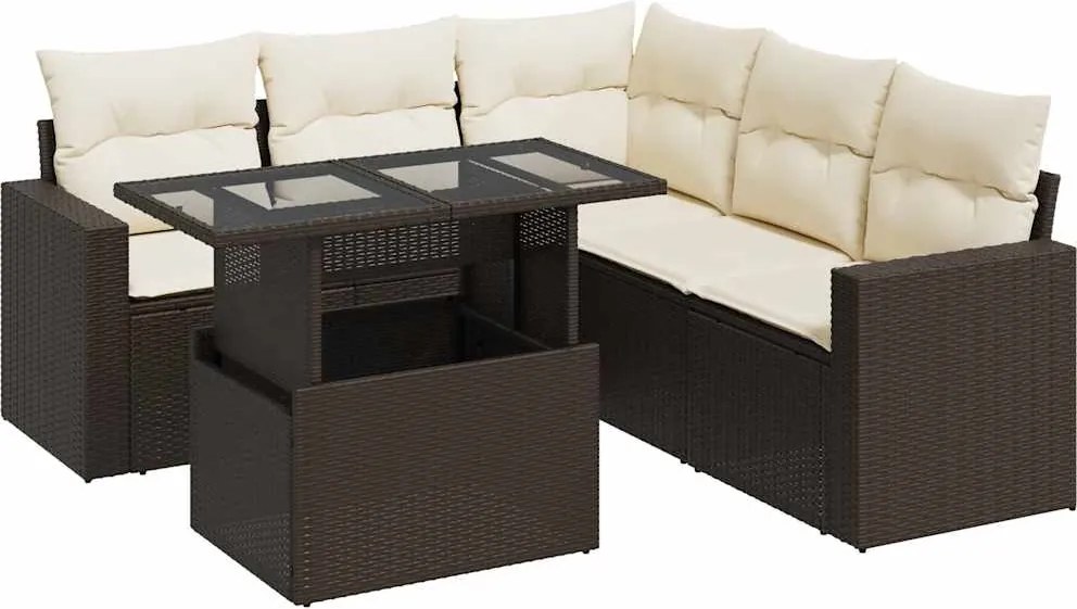 vidaXL 6 részes barna polyrattan kerti ülőgarnitúra párnával
