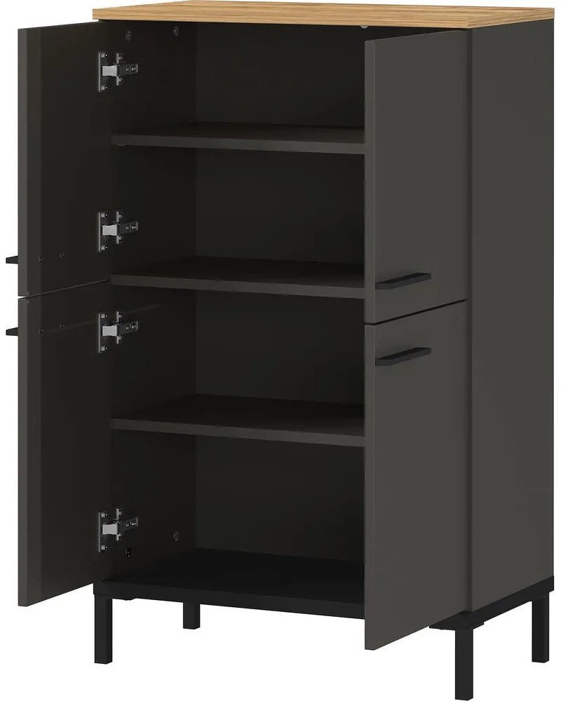 Sötétszürke magas fürdőszoba szekrény tölgyfa dekorral 60x97 cm Yonkers - Germania