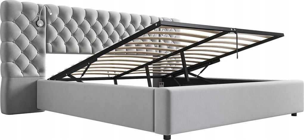 Kárpitozott ágy 180x200cm Franciaágy Hidraulikus ágy szürke