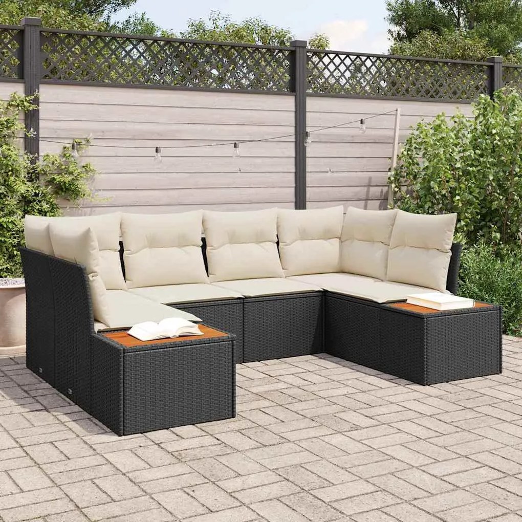vidaXL Kerti Kanapé Szett párnával 6 pcs Fekete és Krém Polyrattan